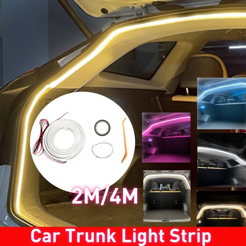2/4M LED Car Trunk Light Strip No Drilling Dynamic Flowing Light Strip Car Trunk Ambient Lighting Strip for Truck Trunk Decor