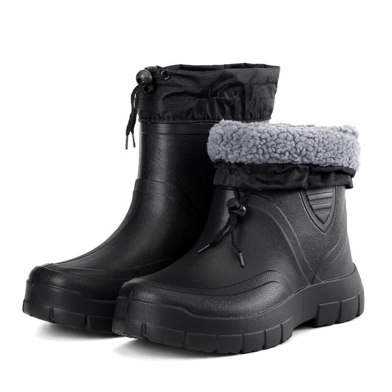 

Winter Windproof Cotton Rain Boots Men Warm Light Ankle Rainboots Fashion Black Slip on Rain Shoes Men Waterproof Work Boot2023