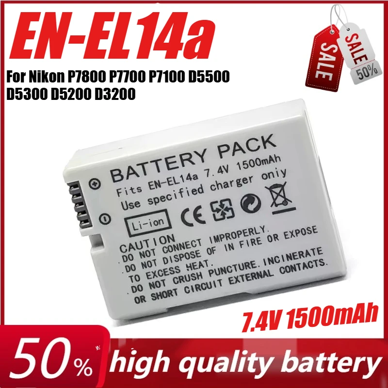 

7.4V 1500mAh EN-EL14 EN-EL14a Camera Battery or Charger for Nikon P7800 P7700 P7100 D5500 D5300 D5200 D3200 D3300 D5100+Charger