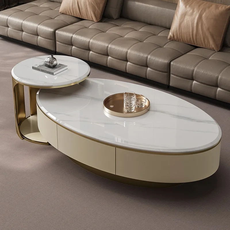 

Metal Stone Console Table Marble Oval Modern Storage Simple Decorative Center Table Side Design Interior Large Home Furniture