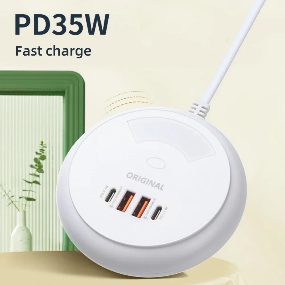 USB A Charger PD 35W Type-C Muti 4 Ports 1m Length Power Strip Travel Phone Fast Charging Socket EU UK US Plug Home Appliance