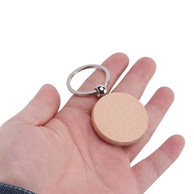 10Pcs Blank Round Wooden Key Chain Diy Wood Keychains Key Tags Can Engrave Diy Gifts 40X40mm