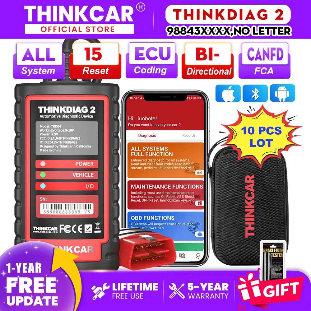THINKCAR THINKDIAG 2 Ediag Plus CAN FD Все системы 15, услуги сброса, кодирование ECU, сканер OBD2, автомобильный диагностический инструмент