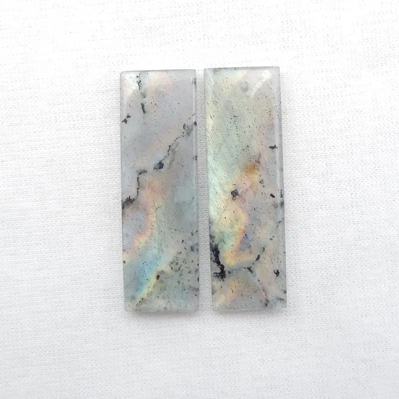 Natural Stone Flashy Labradorite Rectangular Earrings For Women 37x12x4mm 8g Semiprecious Fashion Jewelry Accessories