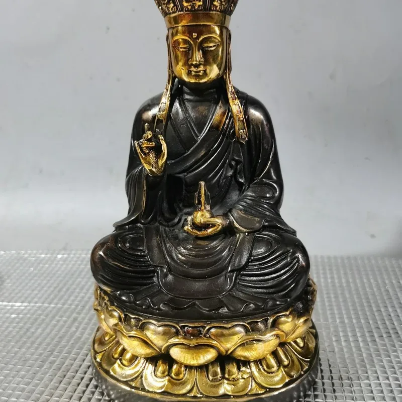 Copper-colored gilded Jiuhuashan Ksitigarbha Bodhisattva bronze statue for home worship, a decorative craft piece