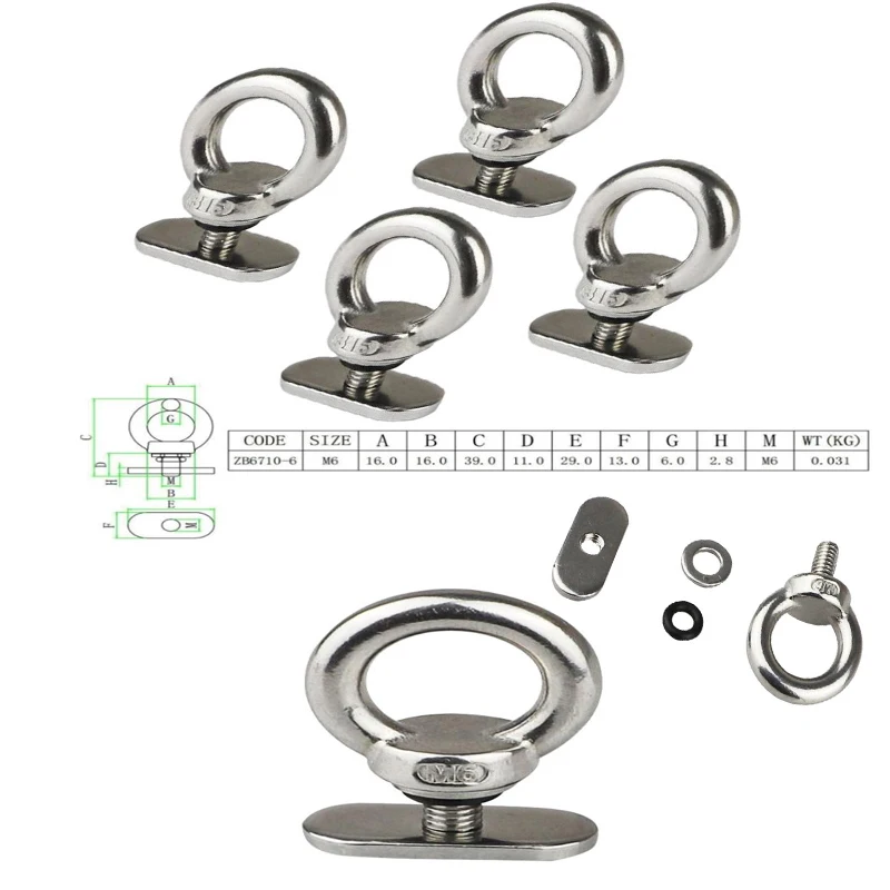 2/4Pcs 304/316 Stainless Steel Tie Down Rail Mount Eyelet Precise Easy Installation Multifunctional Kayak Rail Mount Accessories