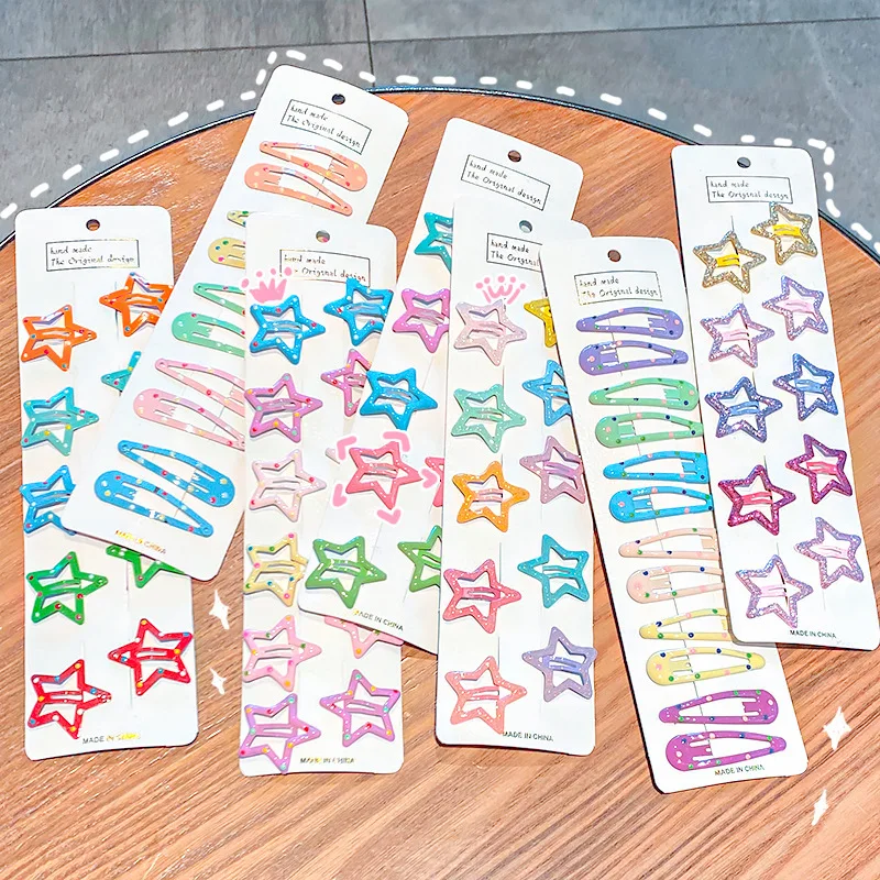 10PCS New Fashion Girls Colorful Star Waterdrop Shape Cute Hairpins Kids Sweet Hair Ornament Clip Barrettes Hair Accessories