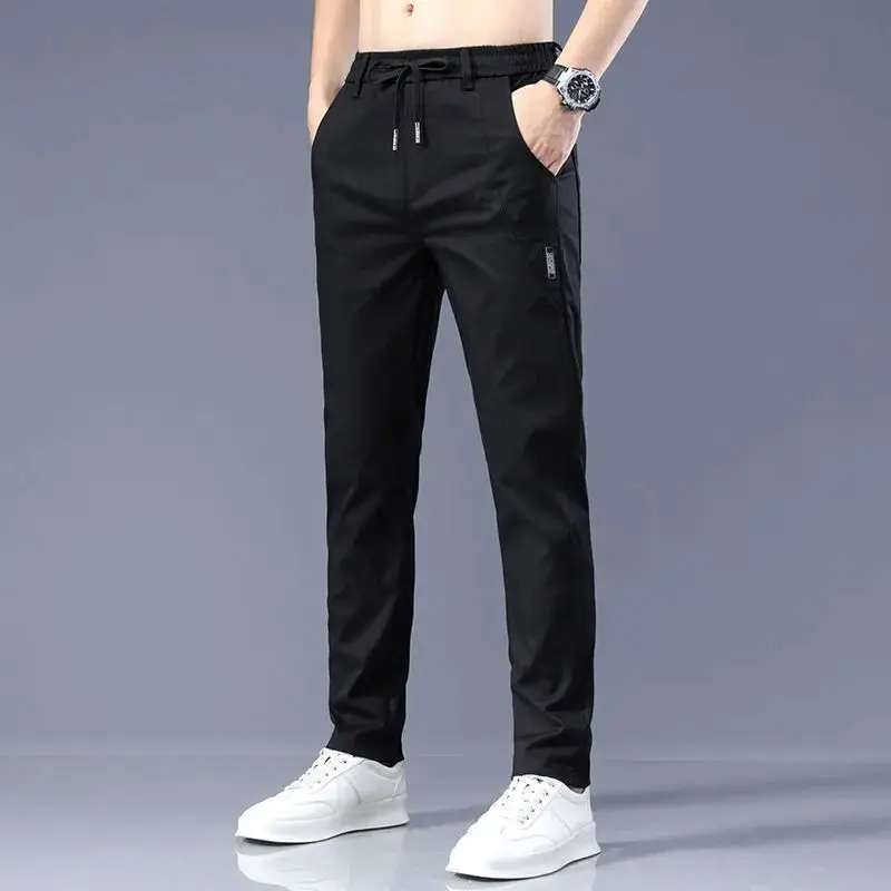 Simplicity Fashion Men's Elastic Drawstring Solid Color Trousers Summer New Male Clothes Casual All-match Pockets Sweatpants