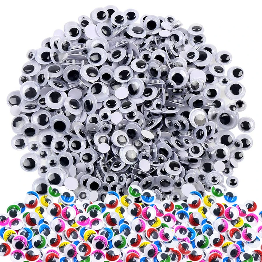 100 Stück 0,8-1,5 cm Puppen-DIY-Augen Schwarz/Farbig Handgefertigte Dekorationsaugen & Selbstklebende Rückseite Handgemachtes Material Zubehör