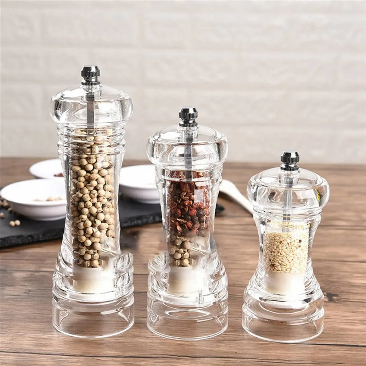 BHBL Pepper Grinder-Acrylic Salt and Pepper Shakers Adjustable Coarseness By Ceramic Rotor Kitchen Accessories S