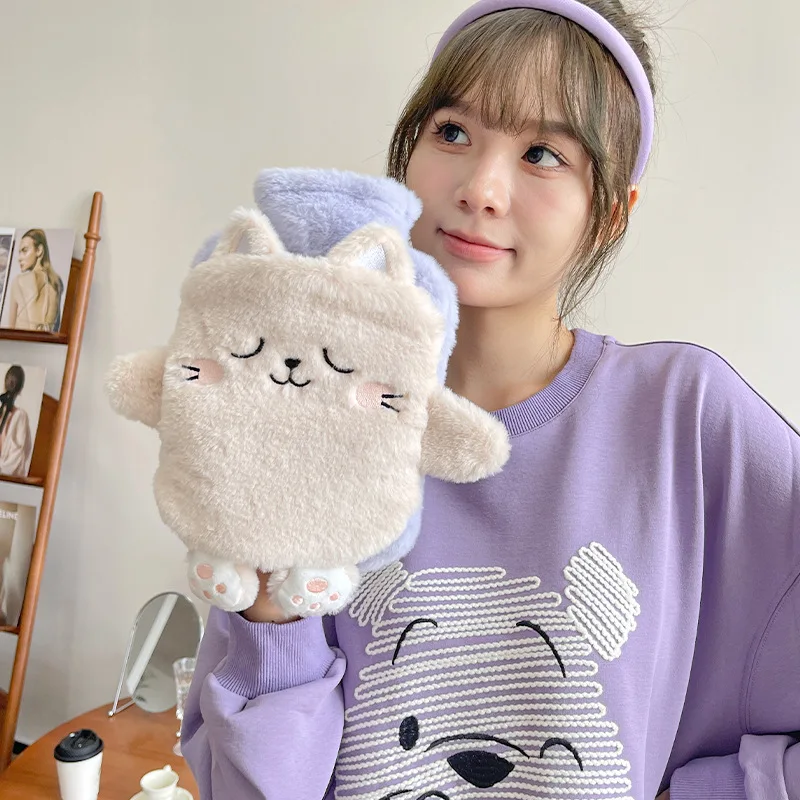 

1000mlPlush Hot Water Bottle Kawaii Winter Warm Hot Water Bag for Period Pain Hand Warmer Girls Hand Feet Warm Water Heating Pad