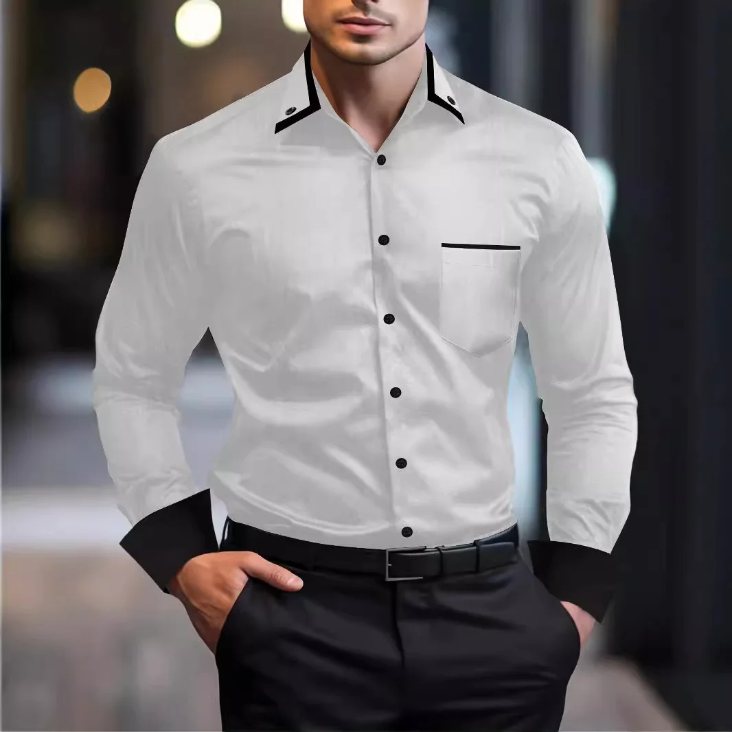 Men's Business Casual Colorblock Loose Long-sleeved Shirt