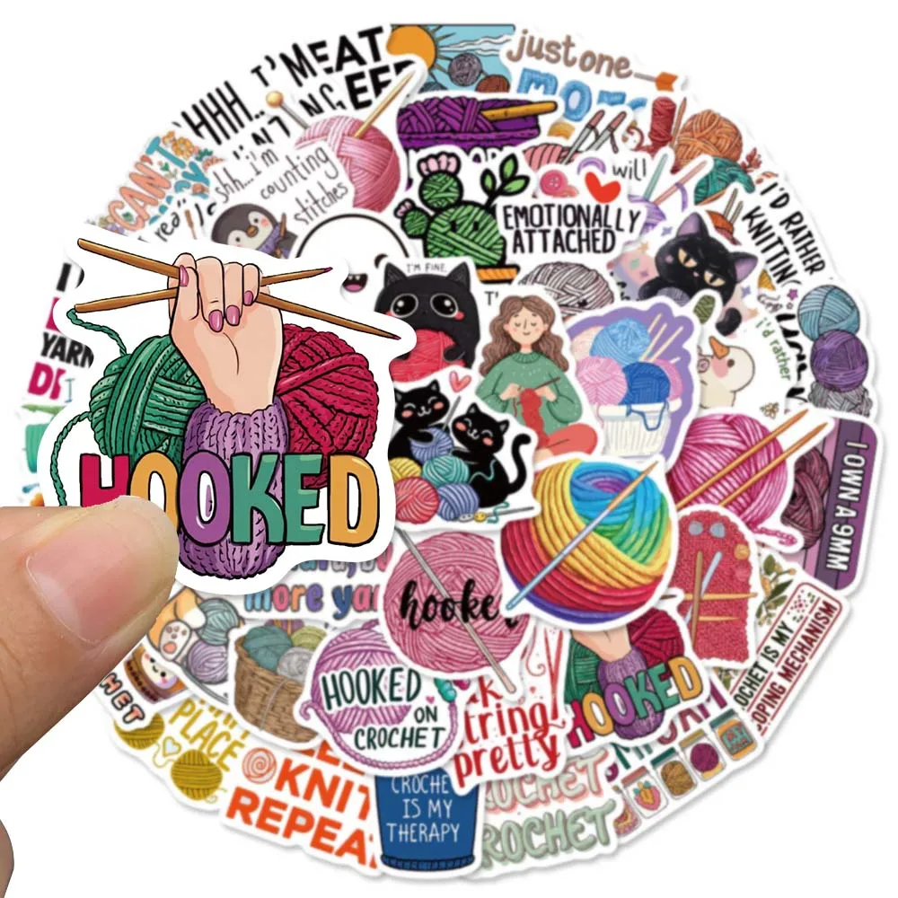 50PCS Knitting Yarn Theme Stickers Leisure Hobby Decals For Collection Box Stationery Organizer Goods Decor