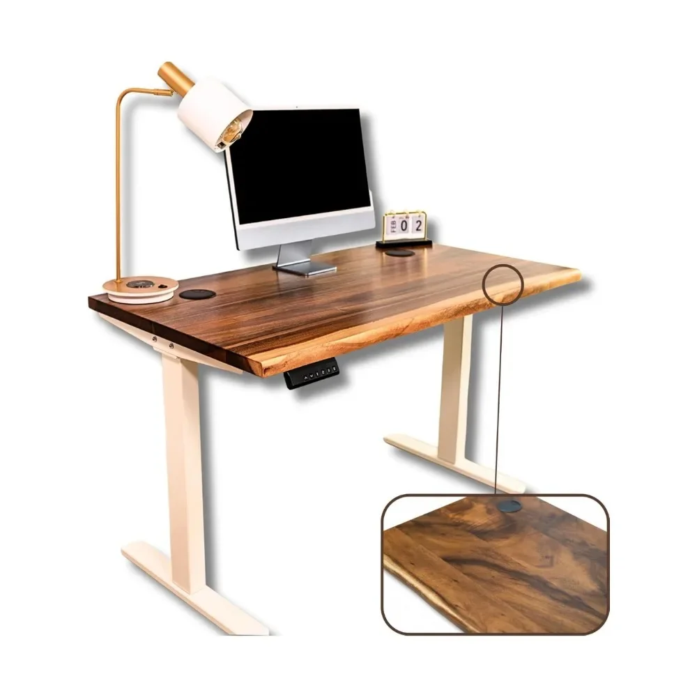 Standing Desk – Walnut Solid Wood Desk, Live Edge Adjustable Height Desk, Dual Motor Sit Stand Desk For Home Office|