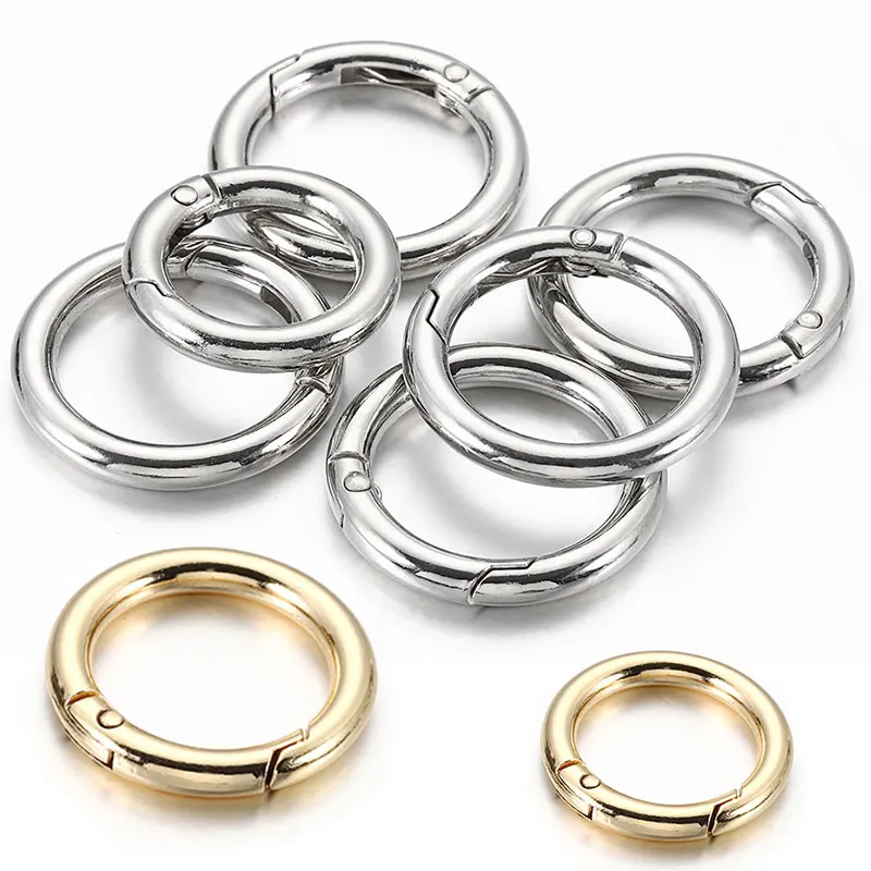 5PCS Round Spring Clasp Keychain Ring KC Gold Color Openable Carabiner Hook Buckle Connector for Jewelry Making Bag Accessories