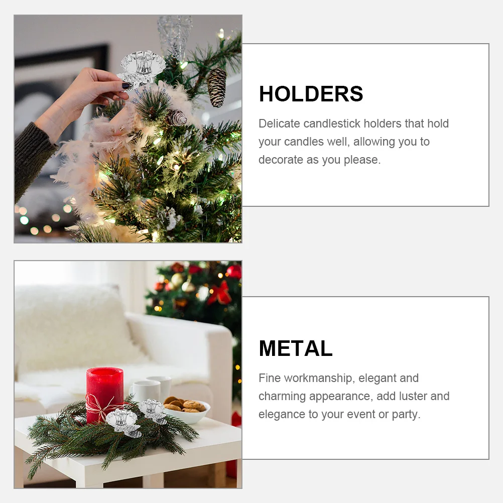 

20pcs Metal Candlestick Holders Christmas Tree Clips Rustic Style Decorative Tealight Reusable Xmas Party Base Desktop