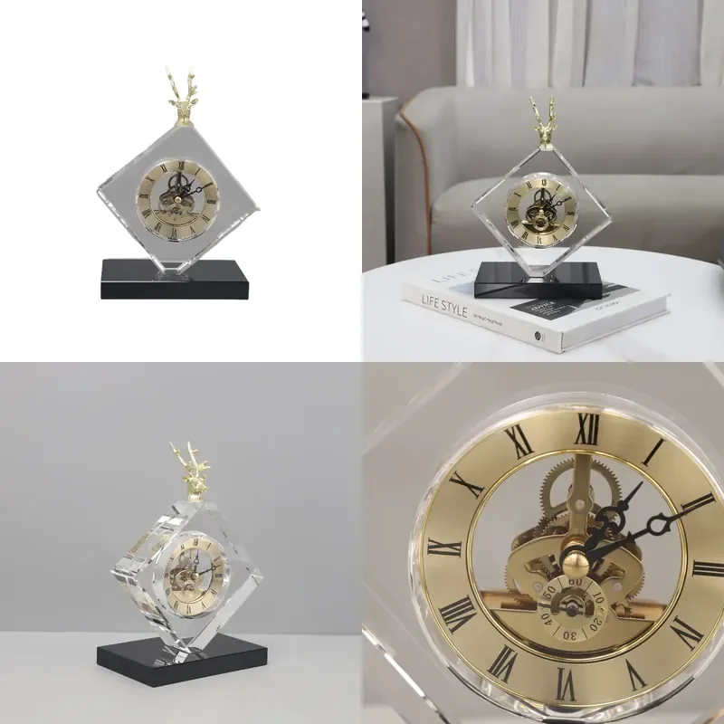 Modern Simple High-end Crystal Transparent Mechanical Core Watch Ornament for Living Room Entrance Hotel Soft Home Decoration