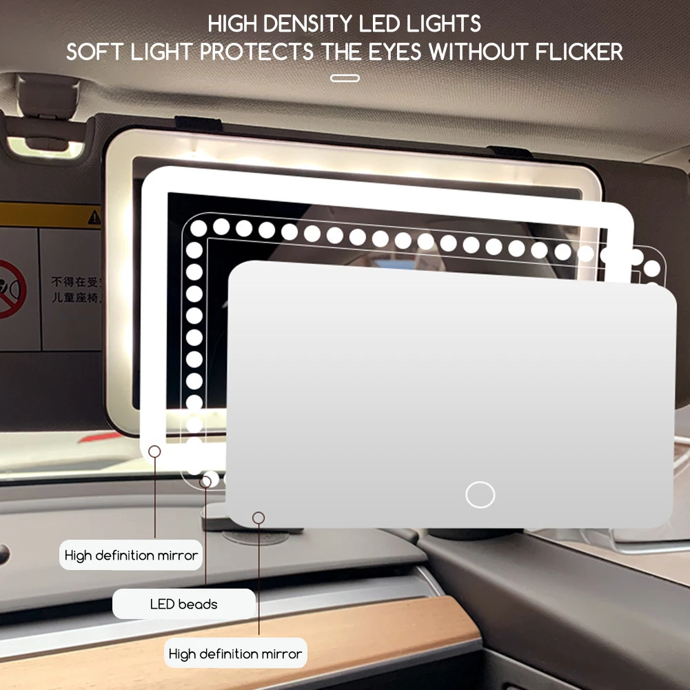 مرآة مكياج لواقي الشمس للسيارة تعمل باللمس، مرآة مكياج مضاءة قابلة للتعتيم، هدية مثالية لمالك السيارات