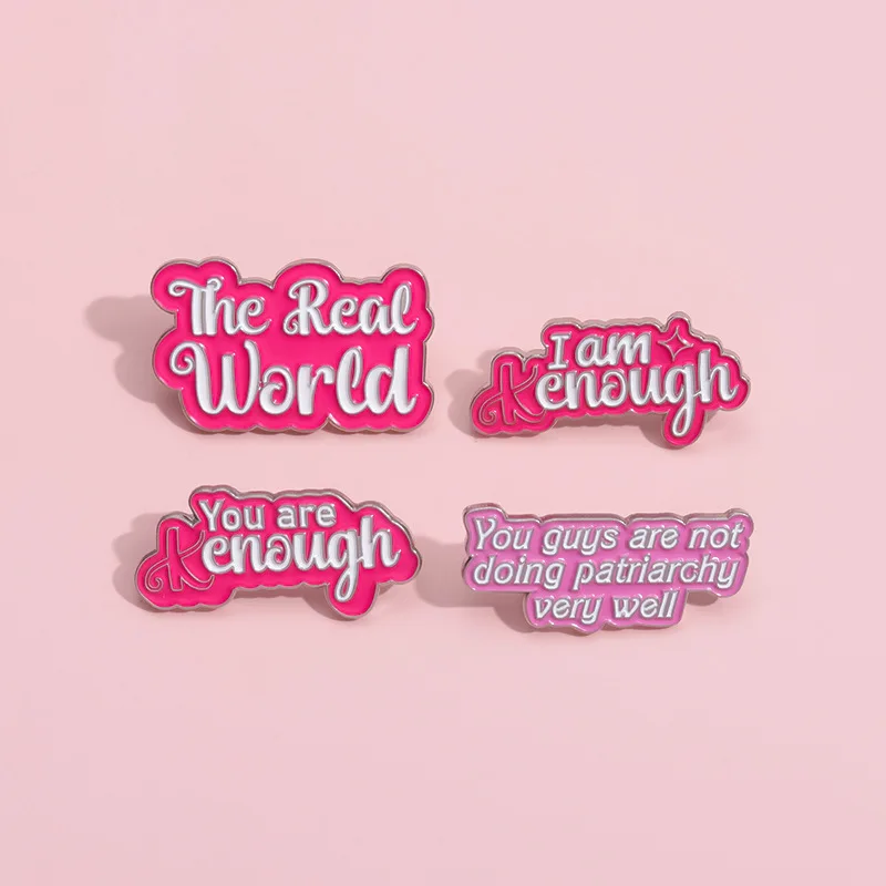 Pink English Letters Enamel Brooch The Real World I Am Enough Pink World Metal Badge Punk Letters Lapel Pins Jewelry For Girls