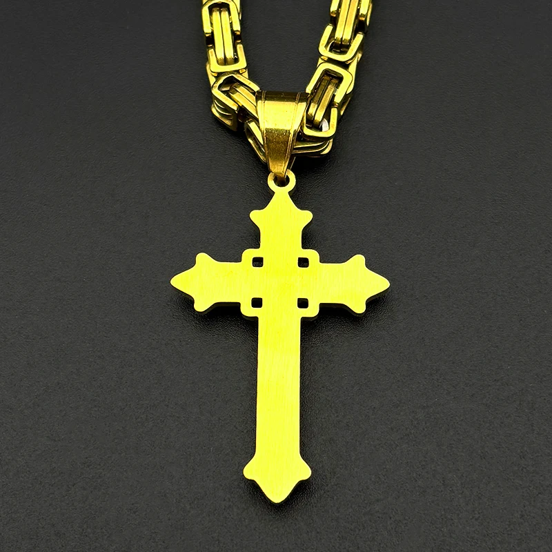 الراين يسوع الصليب قلادة قلادة للنساء الرجال الذهب اللون الفولاذ المقاوم للصدأ الكاثوليكية الهيب هوب البيزنطية سلسلة مجوهرات هدية #4