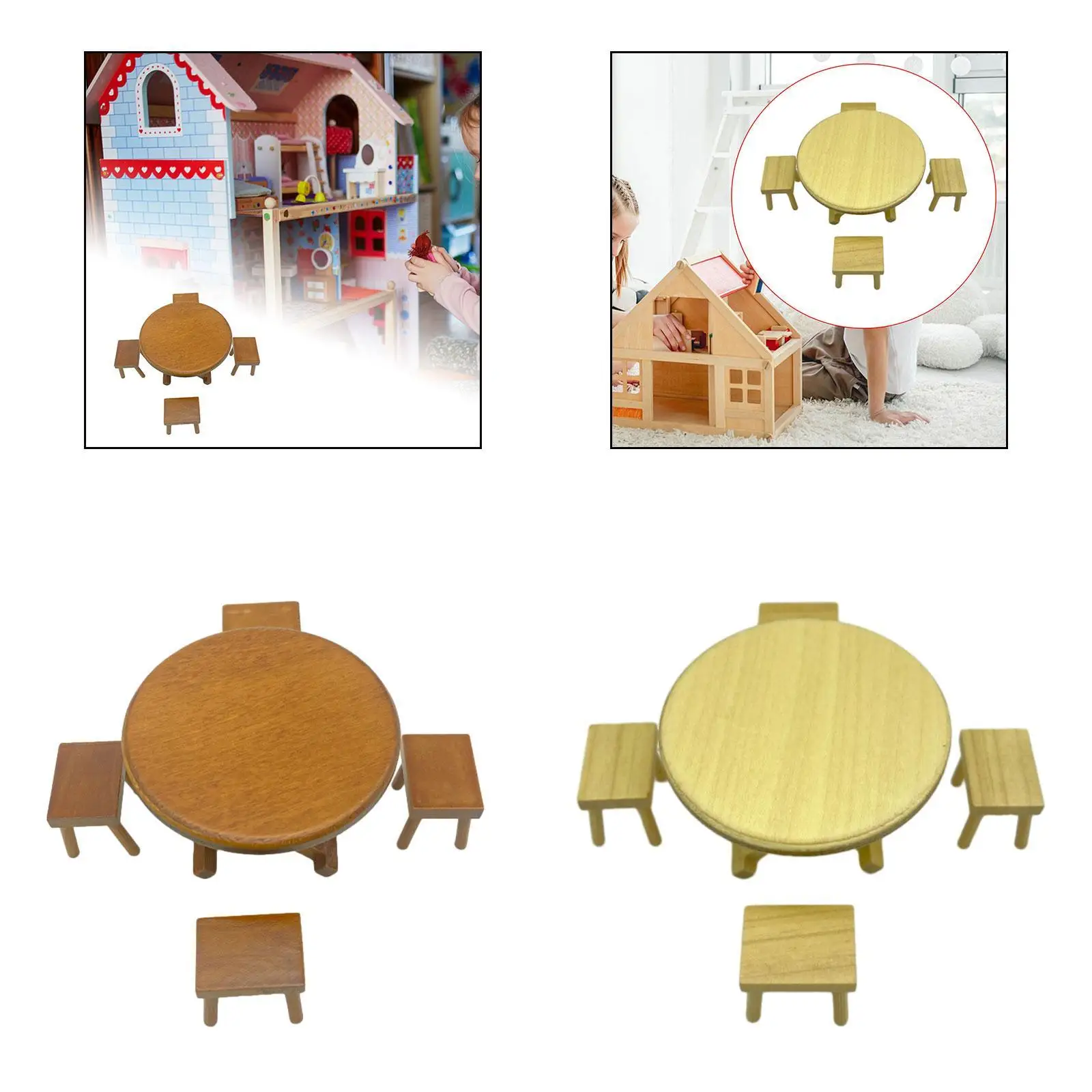 Wooden Dining Table Chair Model Set Boys Girls 1/12 for Fairy Garden Decor