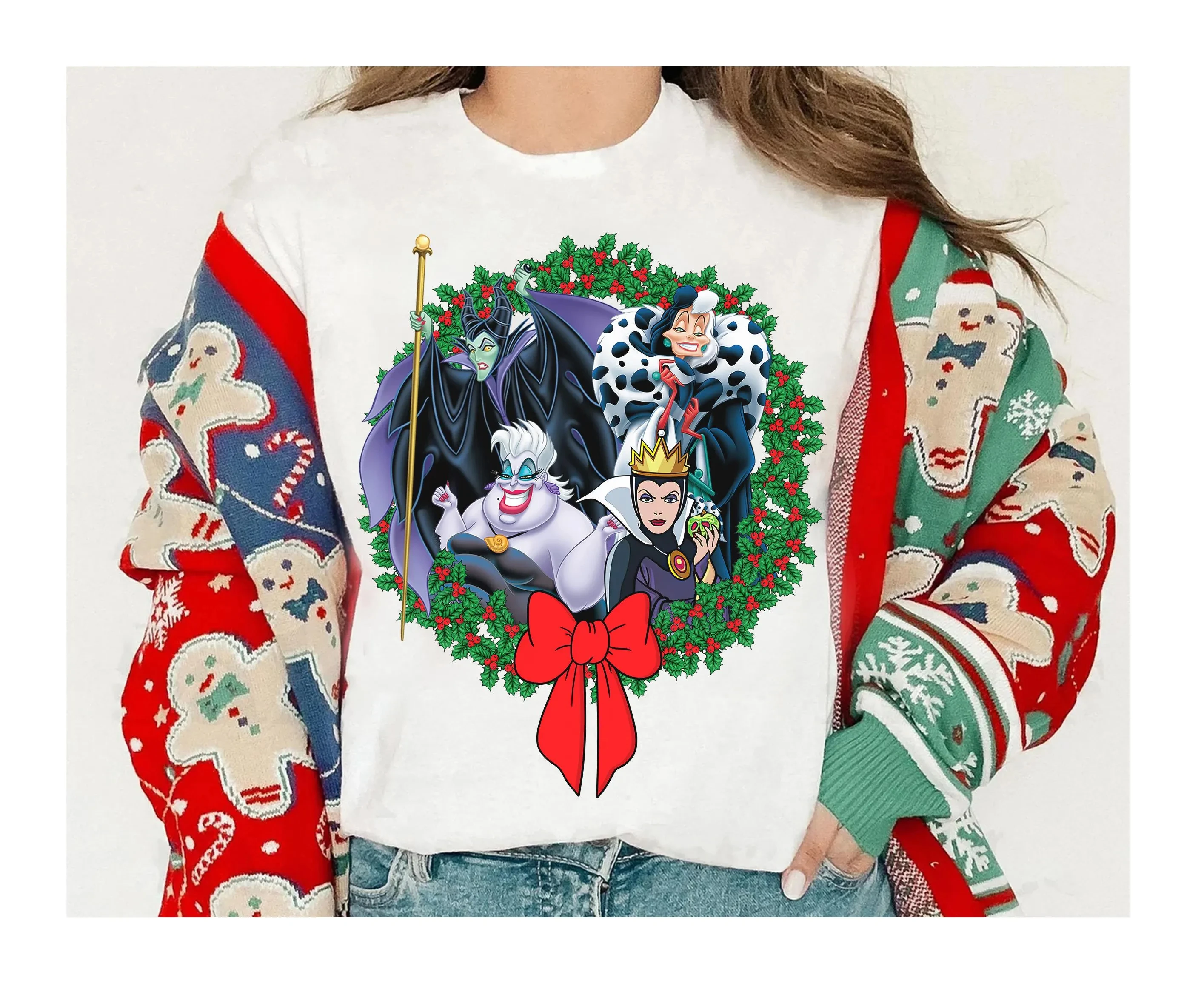 قميص فتاة سيئة لعيد الميلاد من ديزني، قميص أورسولا للملكة الشريرة كرويلا مالفيسنت، قميص عيد الميلاد للكابتن هاديس هوك