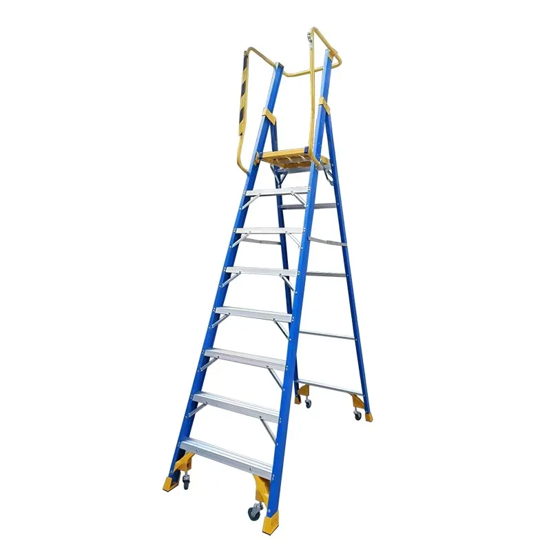 Industrial Grade FRP Material Foldable Human-shaped Ladder Swivel Wheel Mobile Ladder Electrician Insulating Ladder Tool