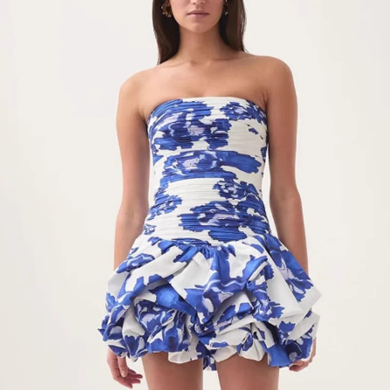 HKSH ฤดูร้อนใหม่ผู้หญิง Chic Y2K ร้อนหวาน Streetwear INS แฟชั่น Slim ดอกไม้พัฟชุดกระโปรงสั้นจีบกระโปรงน้ํา HK5678