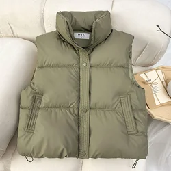 Chaleco holgado de algodón para mujer, Chaqueta corta sin mangas con cuello levantado, moda coreana, otoño e invierno, novedad de 2024