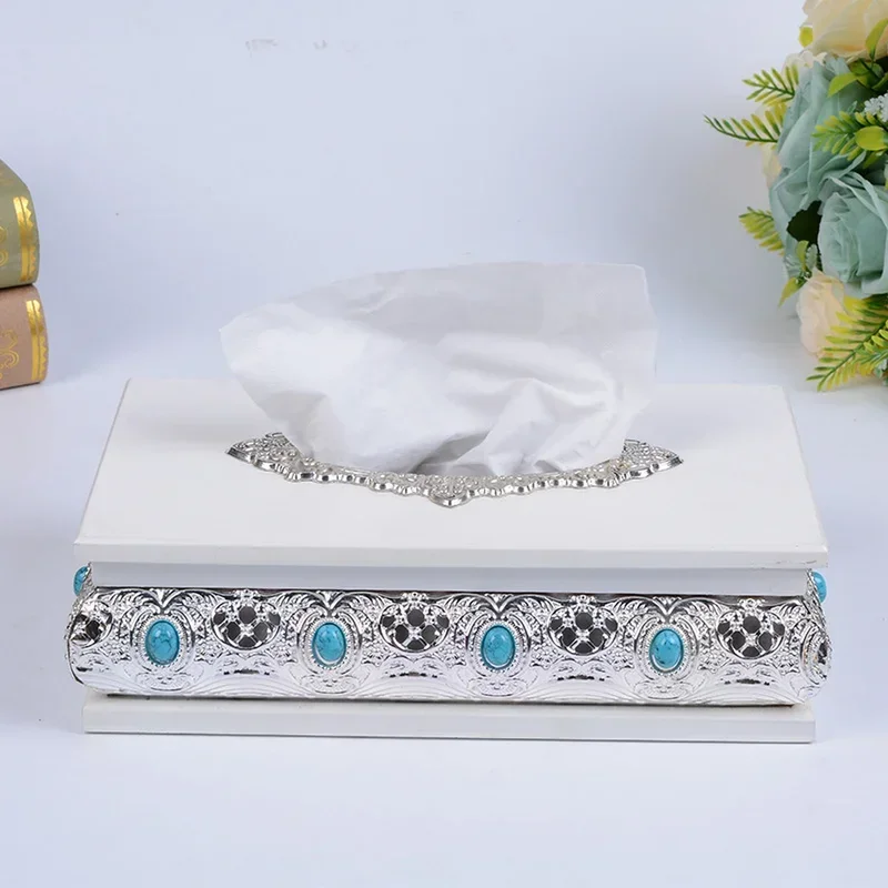 

v A1 High-grade silver gold tissue box metal paper tray napkin storage box car tissue box holder wx11081134