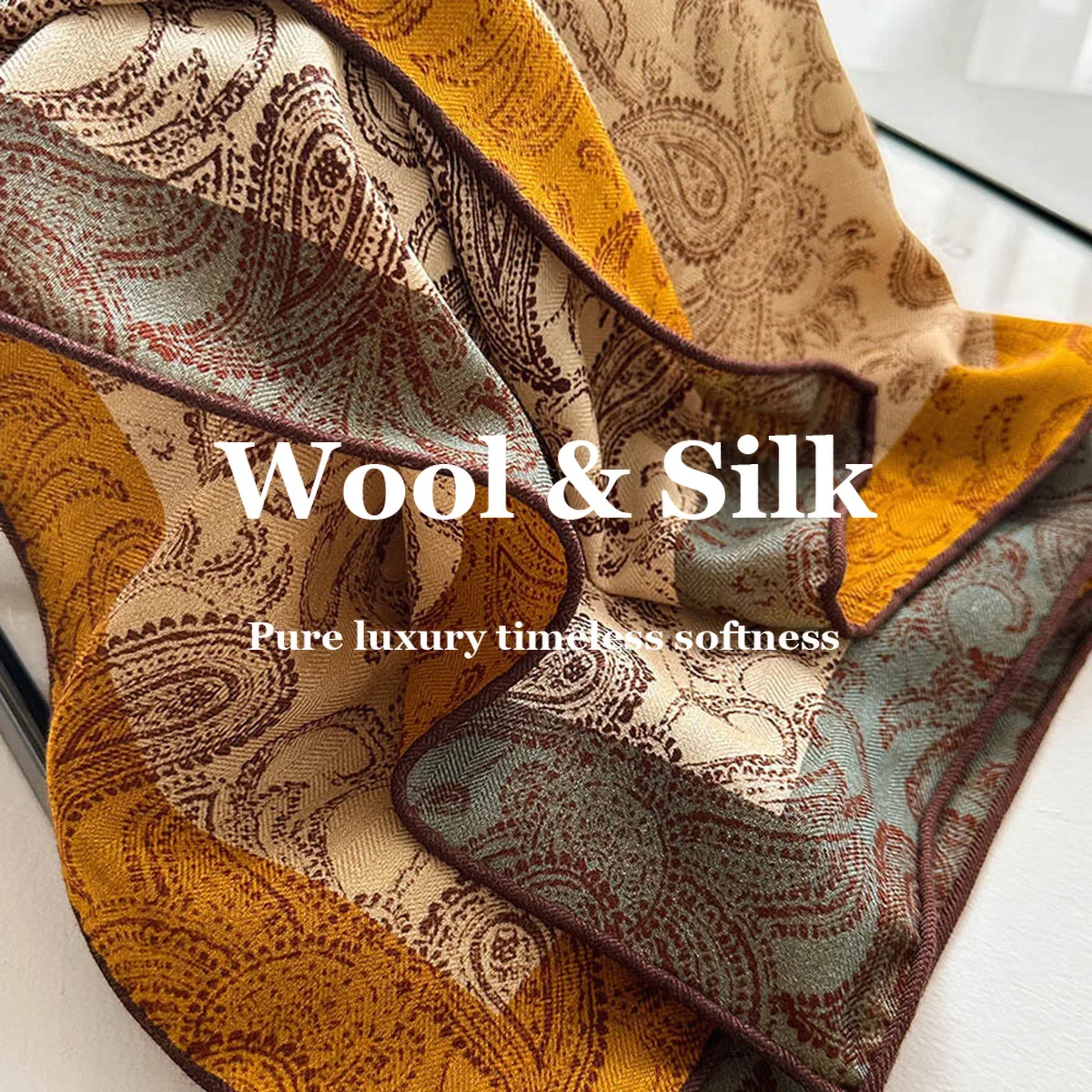 

82% Wool 18% Real Silk 62cm Square Scarf Paisley Print Scarves Fashion Scarves Luxury High Quality Shawl Wrap Foulard Bandana