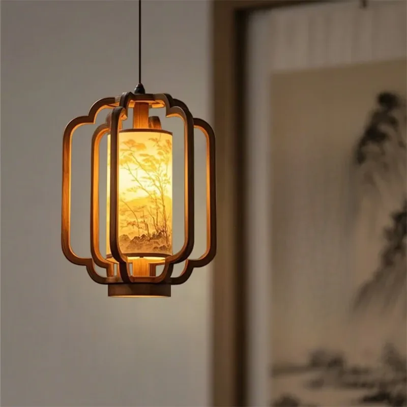 Medieval Song-style Aesthetics Pendant Lights Entrance Aisle Study Bedroom Tea Room Courtyard Zen Retro Solid Wood Hanging Lamps