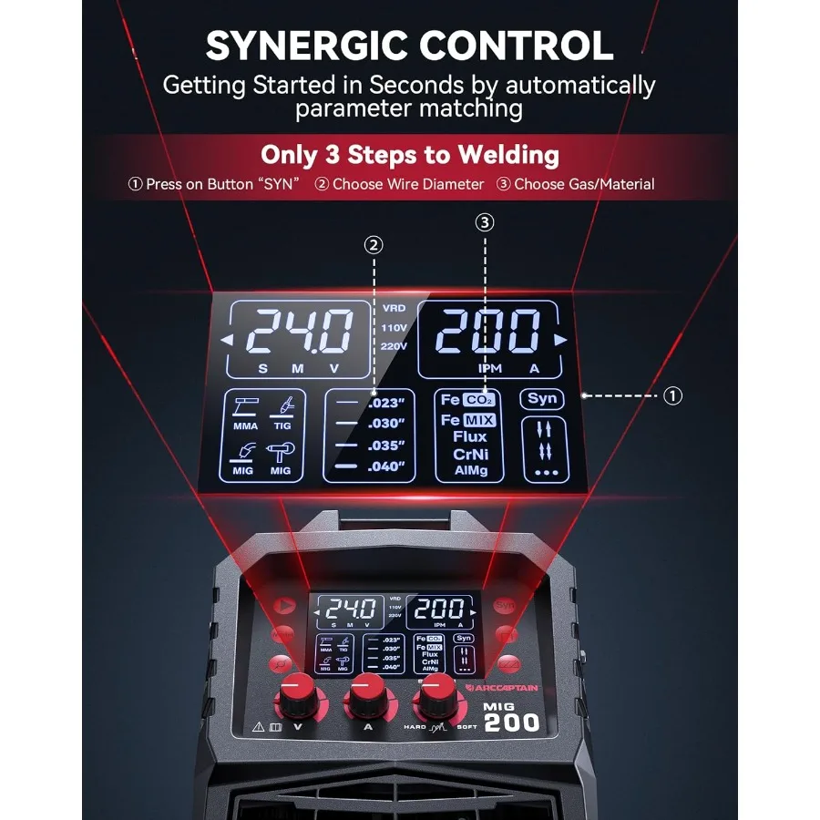 MIG لحام 200Amp 6 في 1 غاز MIG Gasless تدفق الأساسية MIG عصا رفع TIG بقعة لحام بكرة بندقية 110 فولت 220 فولت الألومنيوم عملية متعددة ث #3