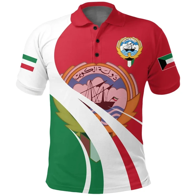 

3d Print Kuwait Flag Polo Shirt For Men National Emblem Graphic T-shirt Tops Summer Casual Street Lapel Short Sleeve Shirts 2024