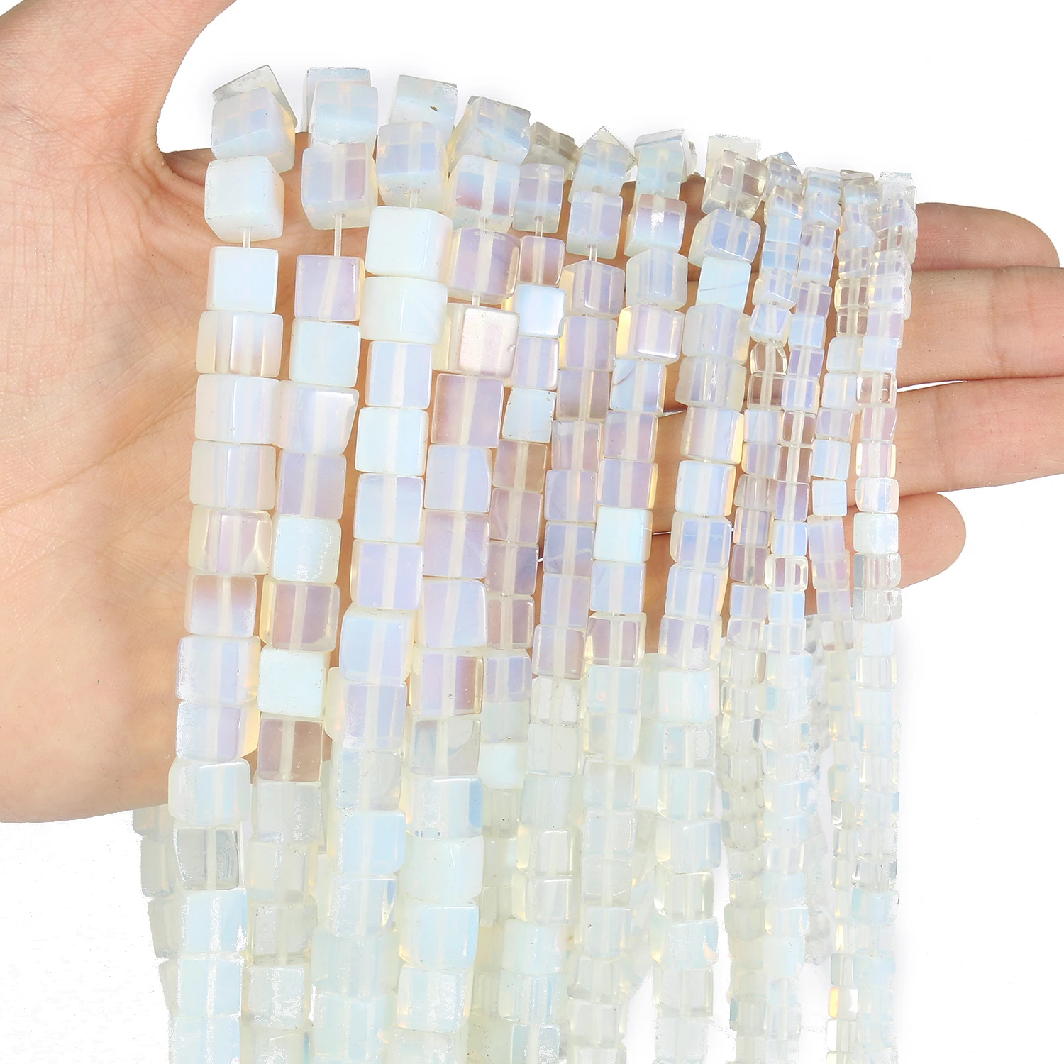 4 مللي متر 6 مللي متر 8 مللي متر الحجر الطبيعي مربع أوبال الخرز مكعب فاصل فضفاض الخرز لصنع المجوهرات سوار ذاتي الصنع قلادة لوازم 15 "/حبلا #2