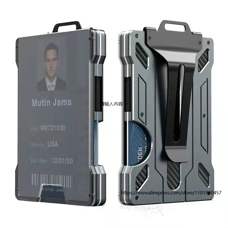 

Durable Aluminum Alloy Wallet Transparent Work ID Card Holder Blocking Storage Box
