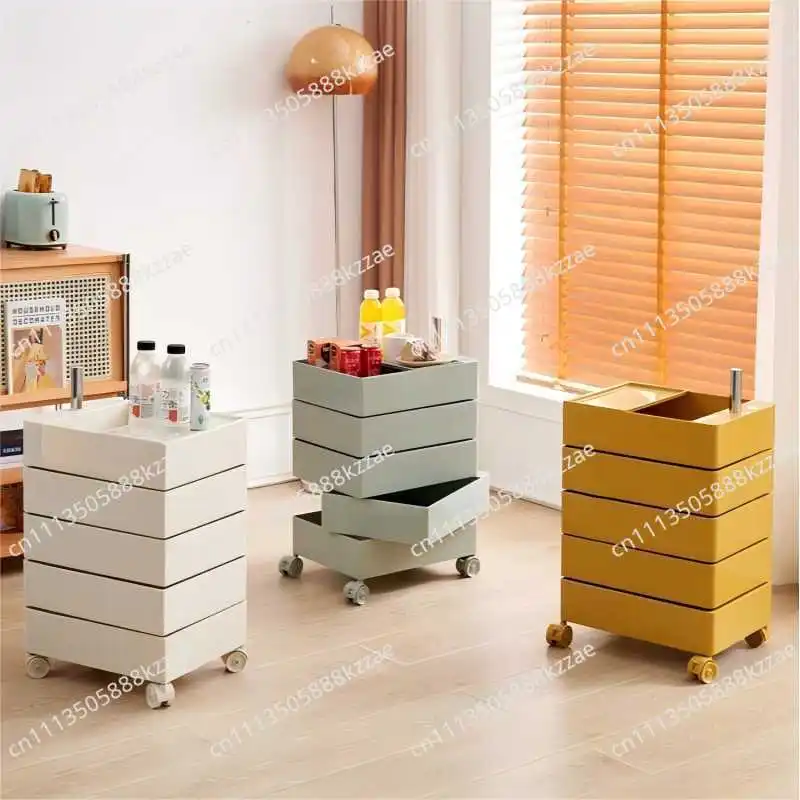 Rotating Storage Cabinet Movable Bedroom Bedside Table Furniture Nightstand Snack Drawer Storage rack For Bedroom Living Room