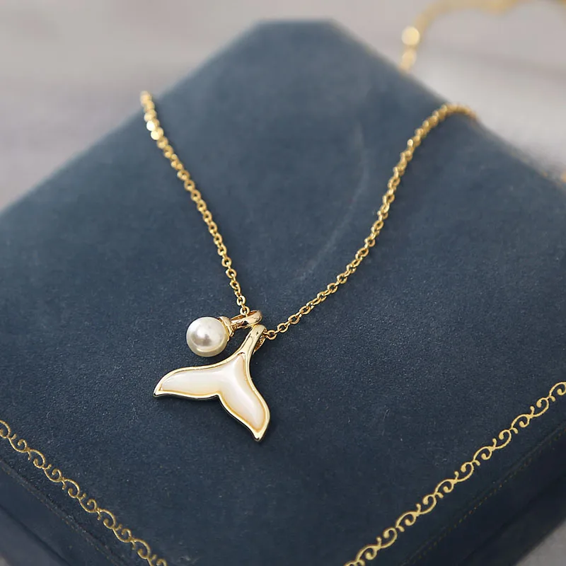 SZN 316L Stainless Steel Charm New White Shell Mermaid Tail Lucky Beautiful Pendant Necklace Valentine's Day Gift For Girlfriend