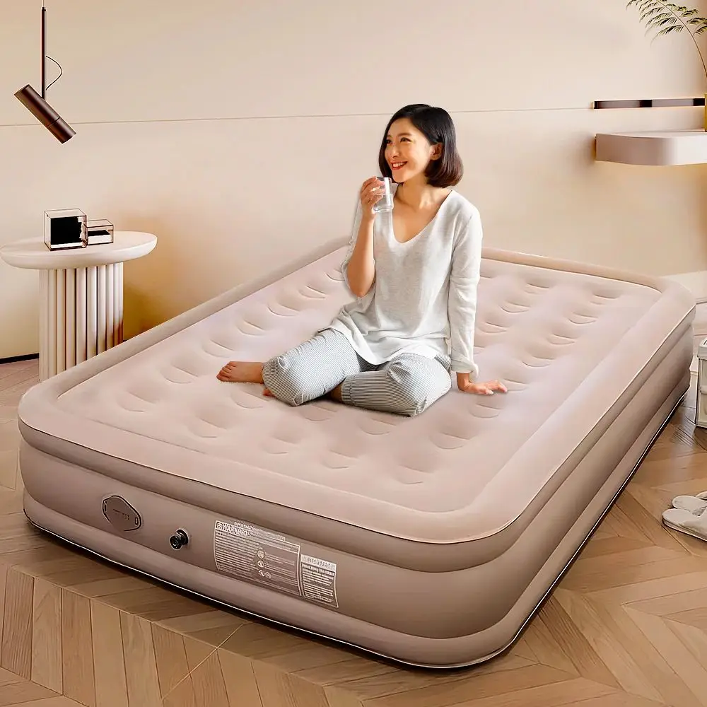 Air Mattress with Built-in Pump Double Height Inflatable Mattress for Home Camping Durable Blow Up Bed with Dual Pump Airbed 