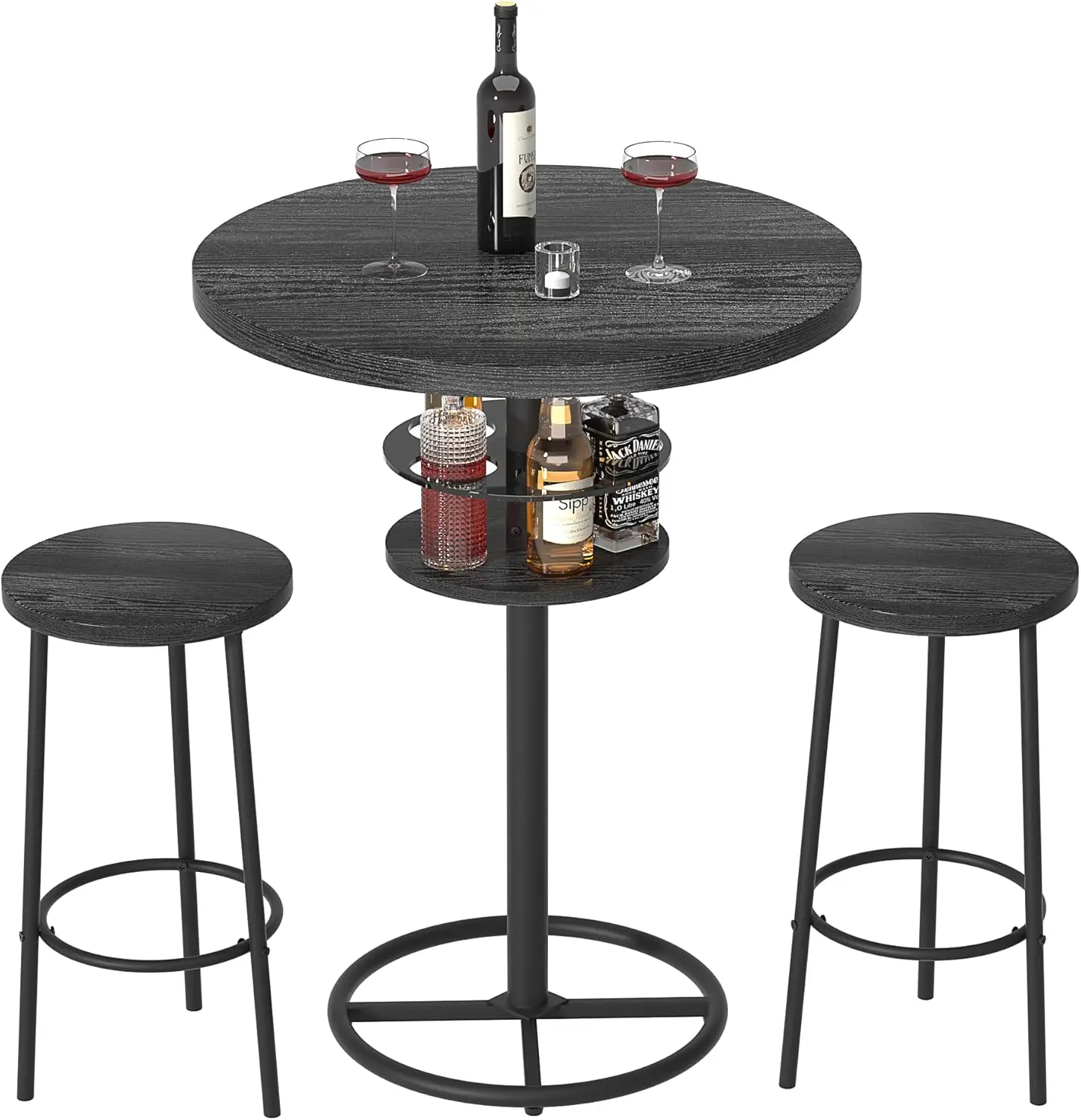 3 Piece Bar Table and Chairs Counter Height Bistro Pub Sets with 2 Barstools for Breakfast Nook, Small Space, Apartment