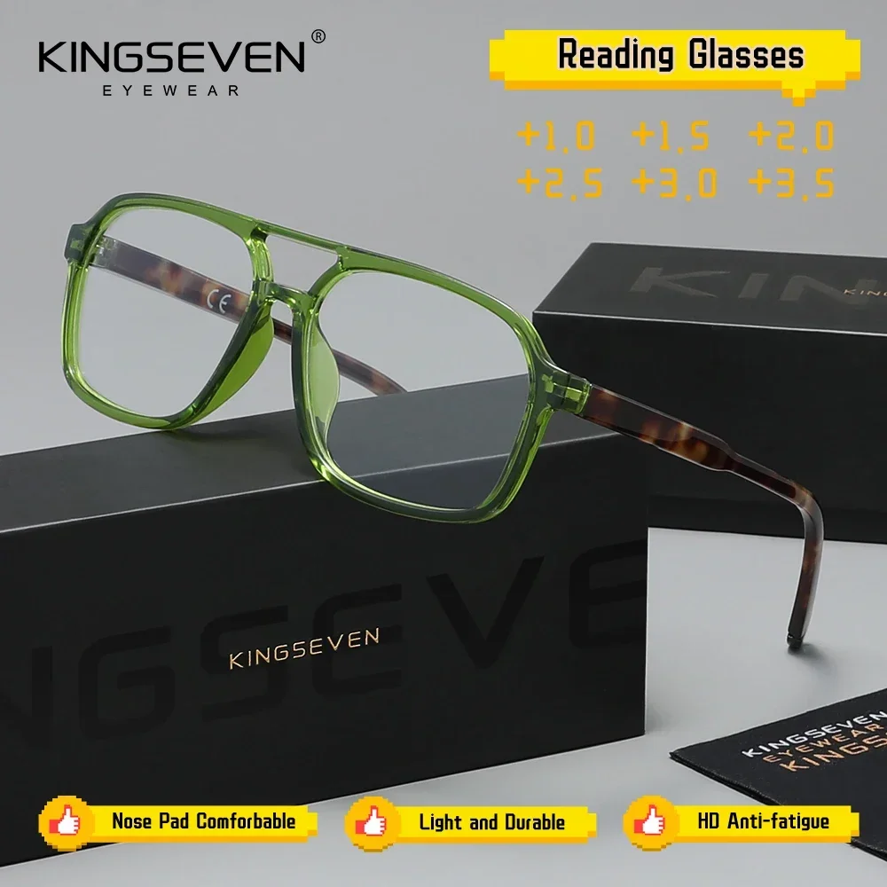 KINGSEVEN Retro Lesebrille Rechteckiger Rahmen für Männer und Frauen Presbyopie-Brille Lesehilfe +1.0+1.5+2.0+2.5+3.0+3.5