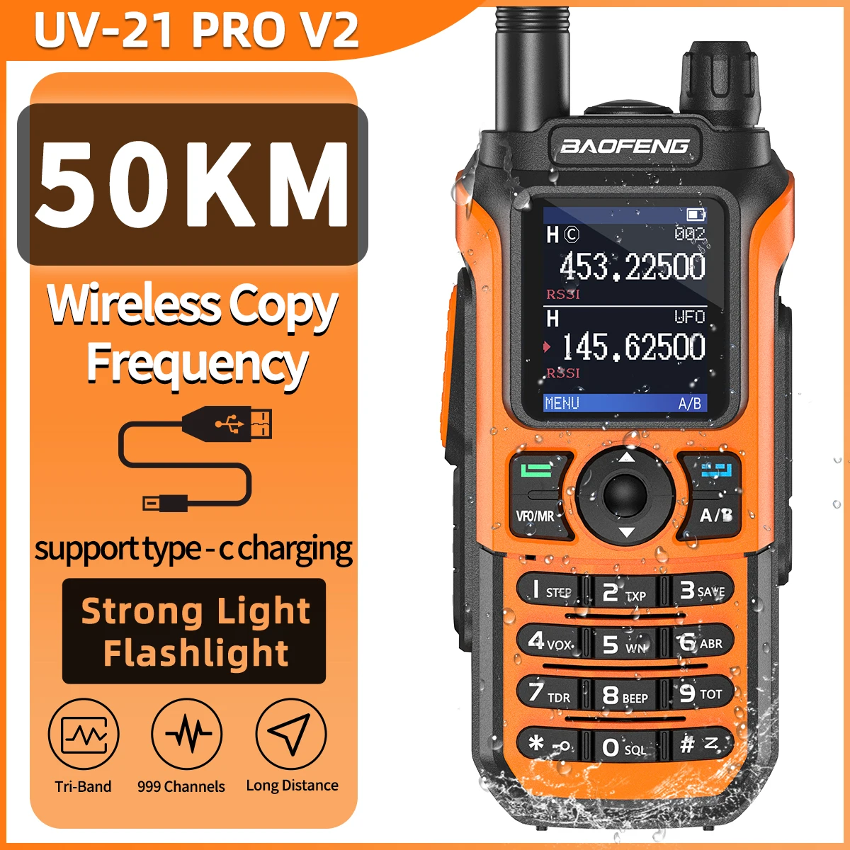 

Baofeng UV-21 Pro Wireless Copy Frequency Walkie Talkie Long Range Multi Band Waterproof Type-C Charger Ham Radio UV-5R BF-888S