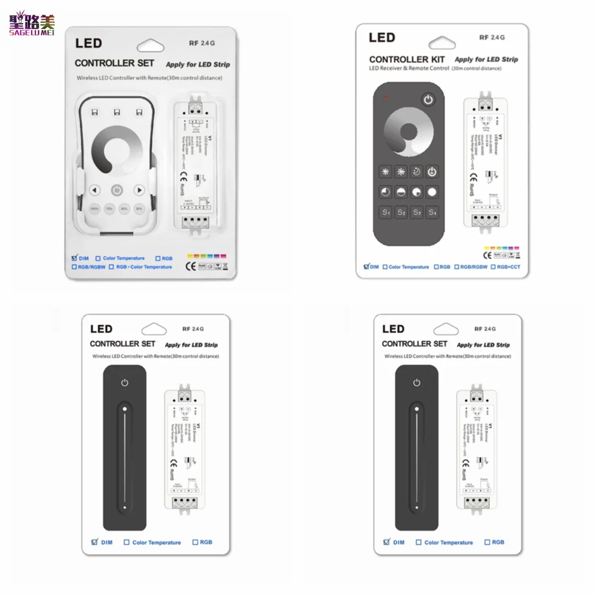 DC5V-36V 24V 12V 8A LED Controller Set V1+ 2.4G RF R11 RT1 R6-1 Remote Dimmer For Constant Voltage Single Color LED Strip Lights