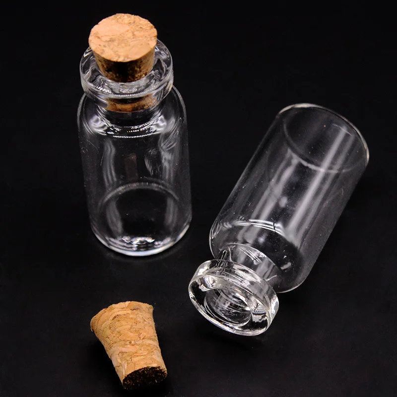 10 Pieces 1ml 2ml Clear Glass Bottle with Cork Empty Spice Jar Science Experiment Crafts Mixing Capacity 24x12mm/11*22mm