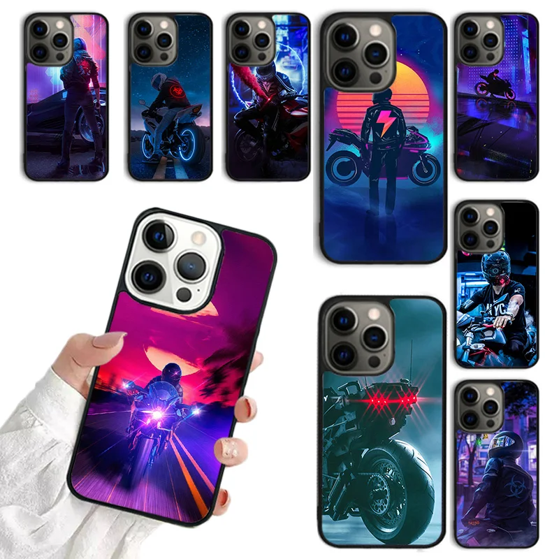 Neon Motorcycle Biker Phone Case For iPhone 15 16 SE2020 11 12 13 14 Pro Max Mini Cover For iPhone Max 6 7 8 Plus Fundas