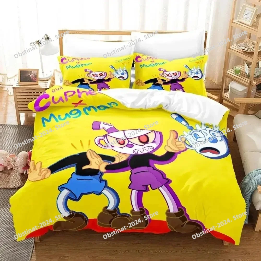 

Cartoon Mugman Cuphead Bedding Set Duvet Cover Bed Set Quilt Cover Pillowcase Comforter king Queen Size Boys Adult Bedding Set
