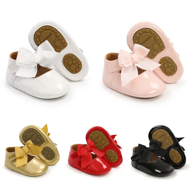 Meckior buty dziecięce Bowknot gumowa podeszwa antypoślizgowe PU kapcie baletowe Baby Girl Dress Shoes First Walker Toddler Crib Shoes
