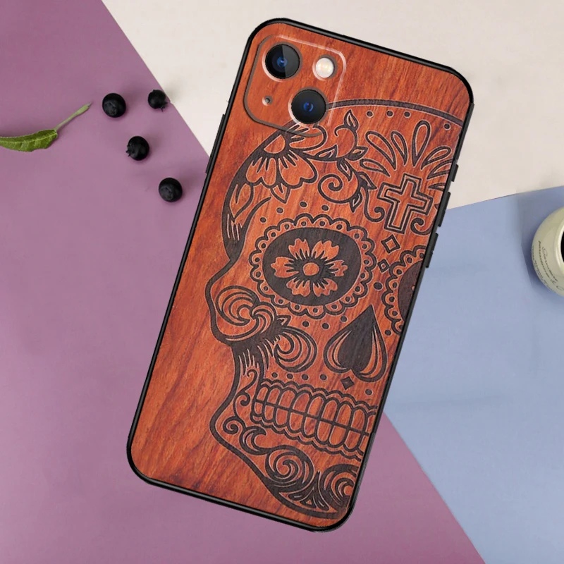 Bamboo Wood Pattern Skull Print Case For iPhone 16 15 14 13 12 11 Pro Max Mini X XR XS Max 7 8 Plus 2 Bumper Cases Cover