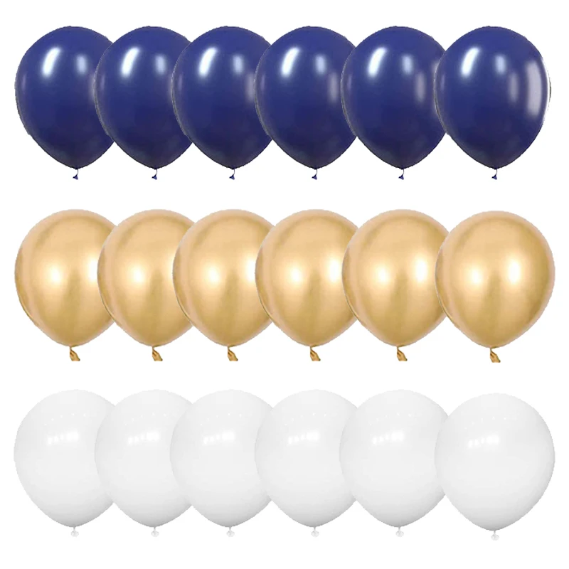 18 قطعة من بالونات اللاتكس المصنوعة من الكروم الذهبي والأزرق الداكن والأبيض لتزيين حفلات أعياد الميلاد للأطفال والكبار والأولاد والبنات ومستلزمات الزفاف #2