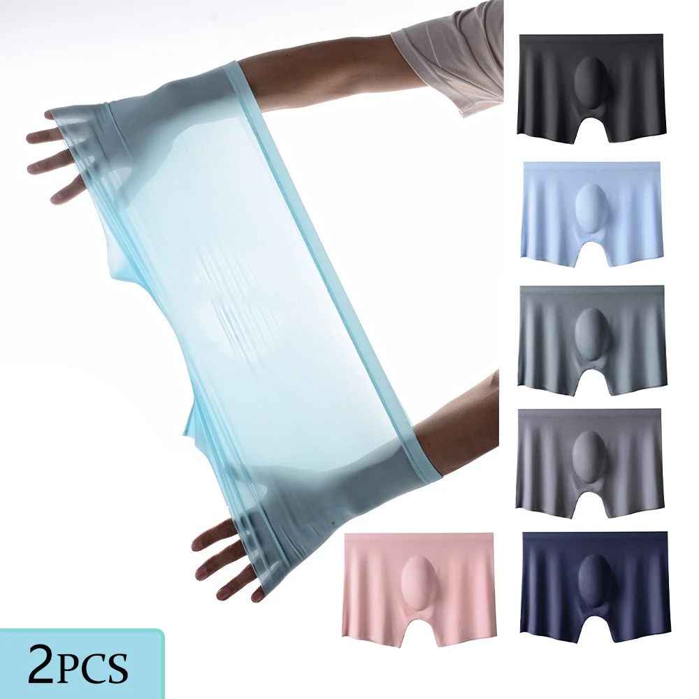 2Pcs Männer Höschen Herren Eis Seide Boxer Nahtlose Sexy Unterwäsche Mann Ultra-dünne Atmungsaktive Boxer Shorts Männlichen Unterhose boxershorts